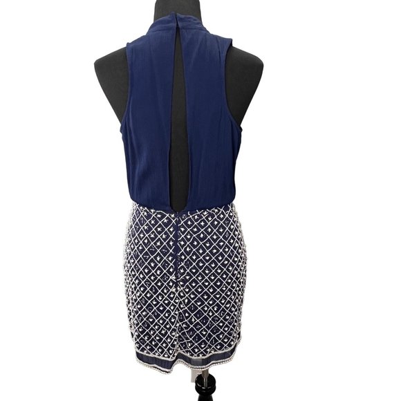 NBD Revolve Best Mistake Dress size S Navy Blue Beaded Mini Sleeveless - Picture 5 of 10